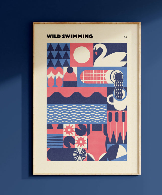 Wild Swimming Adventure | Modern-Retro Geometric Art Print
