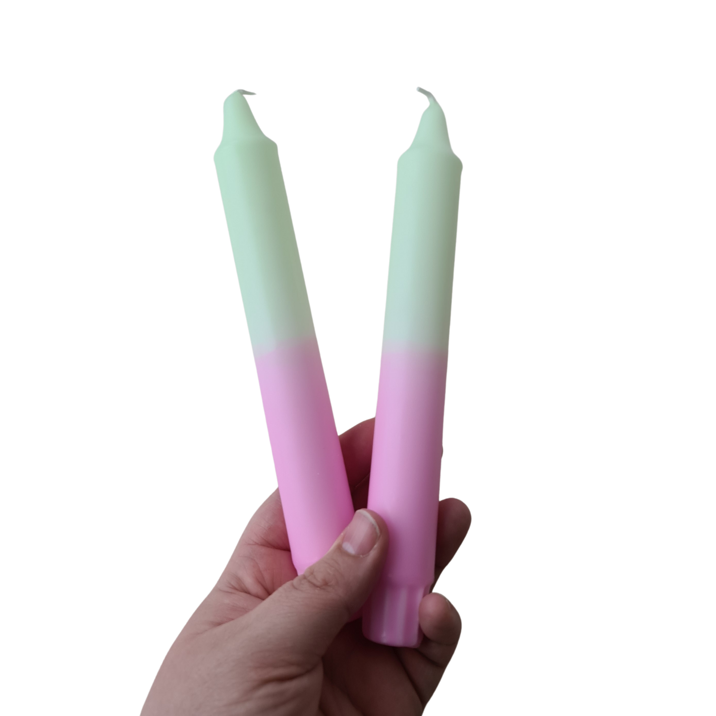 Green & Pink Colour Dipped Dinner Candles