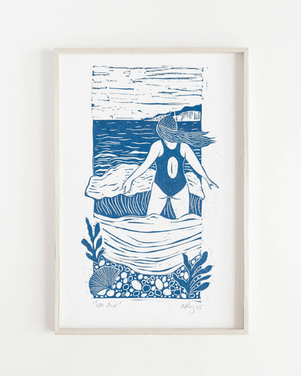 Sea Air Riso Print *swimmer, sea swim, windy, nature, woman*