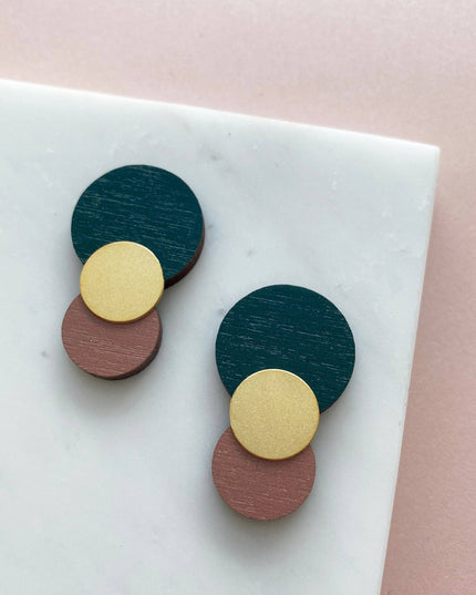 Colour Combo Circle Studs Teal & Pink