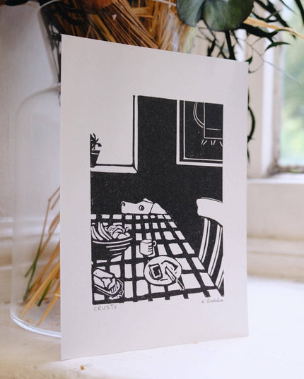 Crusts - A5 Risograph Print - Dog at the table