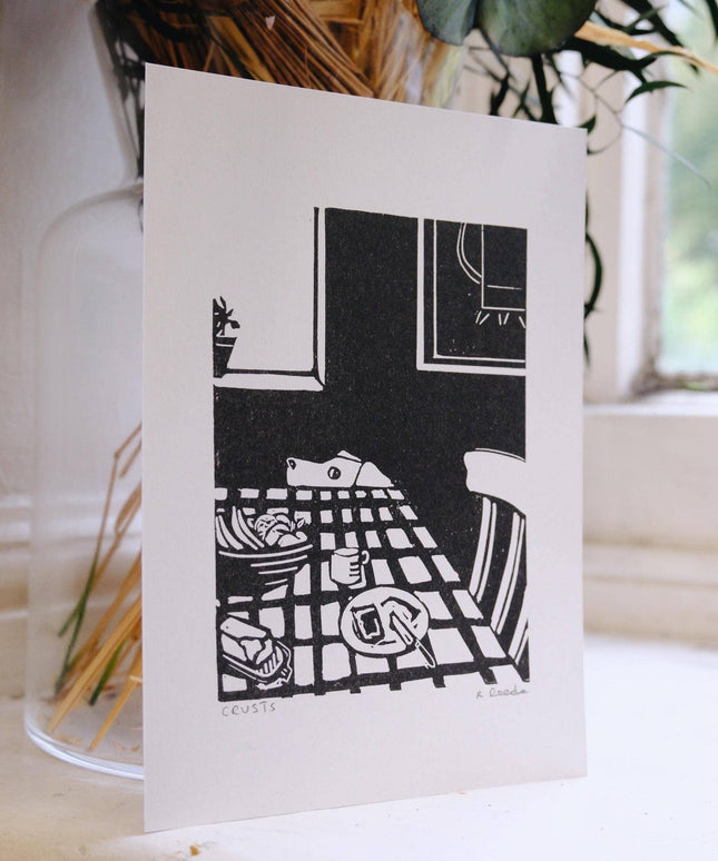 Crusts - A5 Risograph Print - Dog at the table