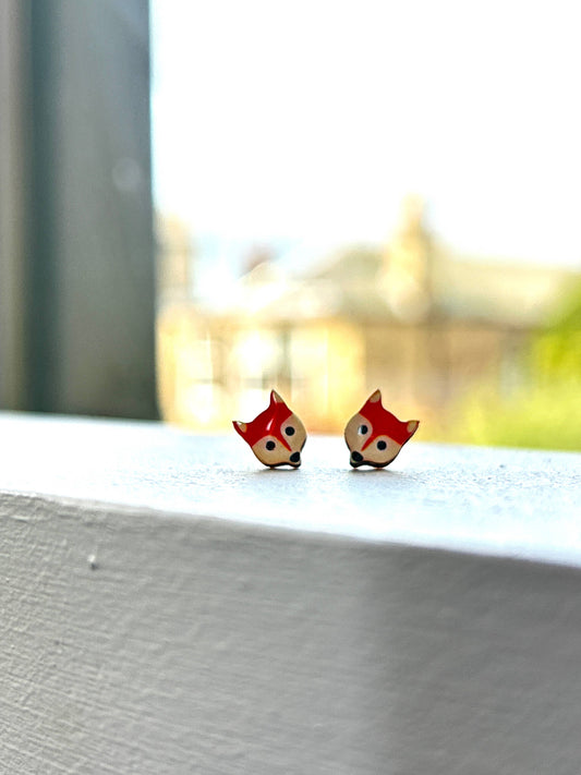 Cute Wooden Fox STUD Earrings - Made in Scotland
