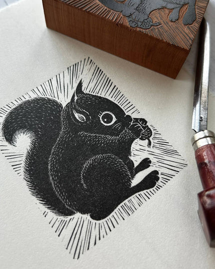 Limited Edition Original Black and White Squirrel Print