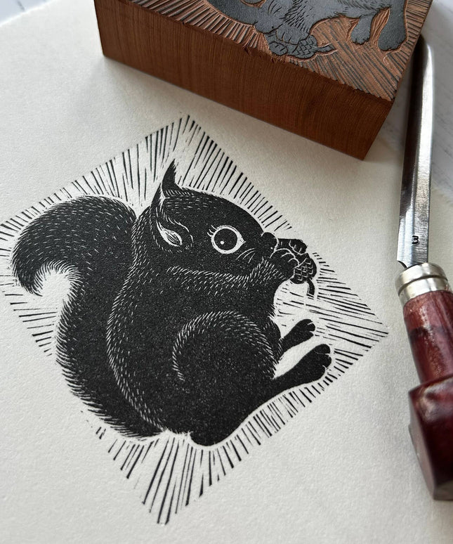 Limited Edition Original Black and White Squirrel Print
