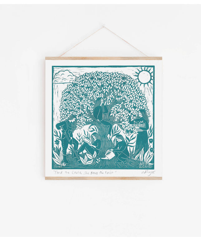 Tend the Earth Riso Print *orchard, grow, apple tree, gardening*