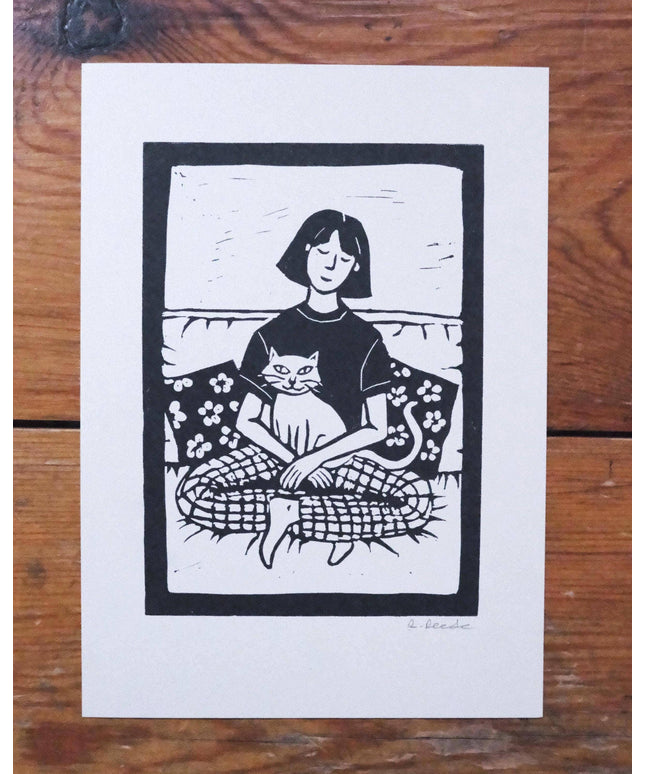 Mogs Before Men - Risograph A5 print - cat and girl
