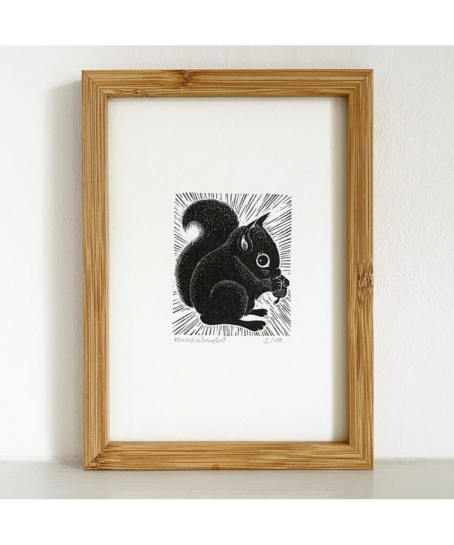 Limited Edition Original Black and White Squirrel Print