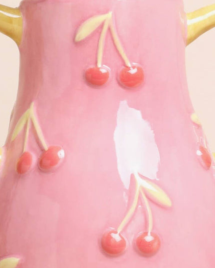 Pink and Yellow Embossed Cherry Ceramic Vase