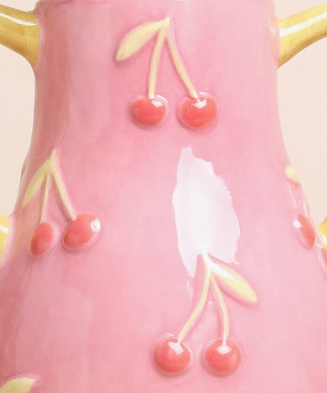 Pink and Yellow Embossed Cherry Ceramic Vase