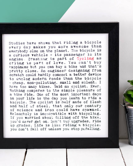 Cycling Quotes Unframed Print, Gift For Cyclists