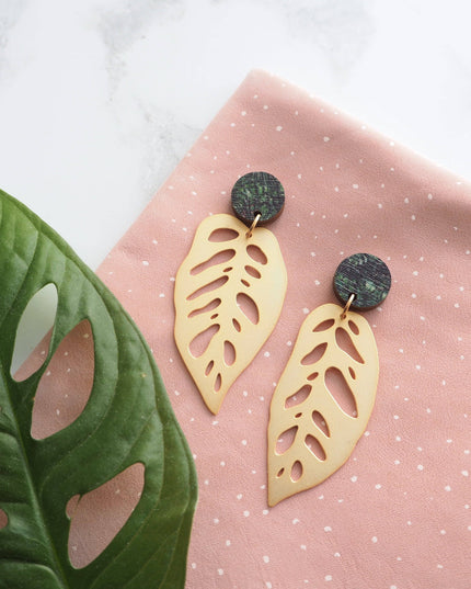Gold Monstera Obliqua Drop Earrings
