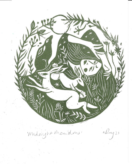 Midnight Meadow Riso Print *witchy, hare and moon *