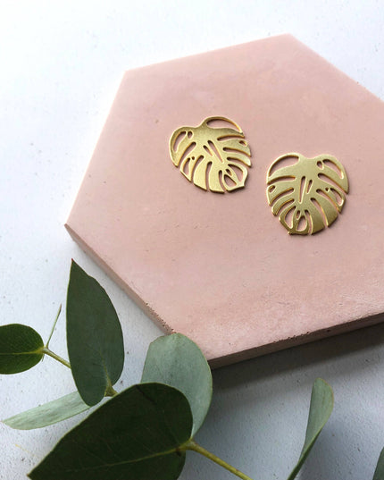 Gold Monstera Leaf Houseplant Stud Earrings