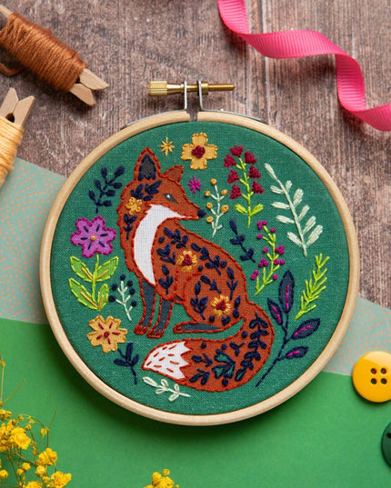 Folk Fox Mini Embroidery Kit | Beginner Craft Kit for Adults