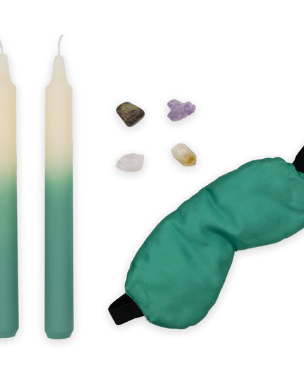 Saje Health Candle, Crystal & Eye Mask Set - Includes Two Candles and Four Crystal Stones