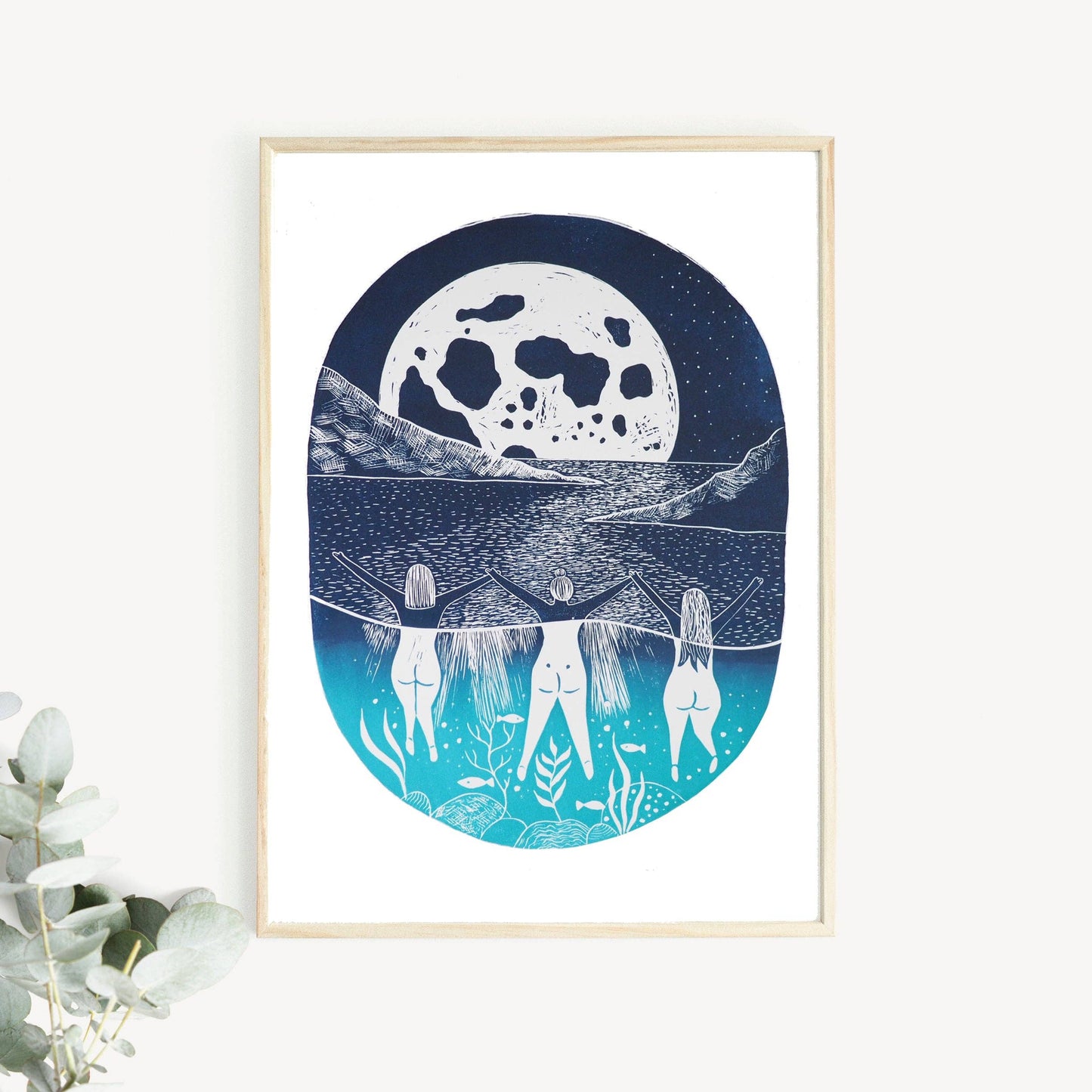 Dipping Under the Full Moon Wild Swimming Greetings Card