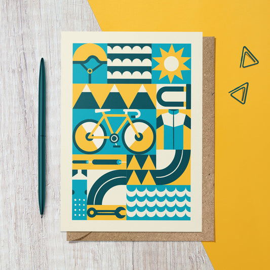 Cycling Sport | Retro Geometric Reusable Greeting Card