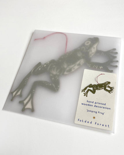 Screenprinted Wooden Decoration - Jumping Frog - Olive Green