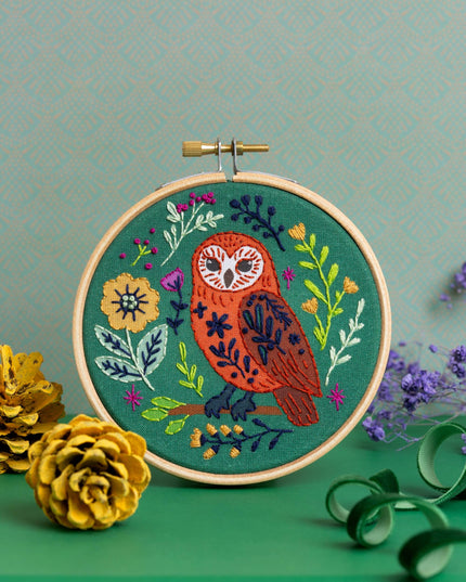 Folk Owl Mini Embroidery Kit | Beginner Craft Kit for Adults