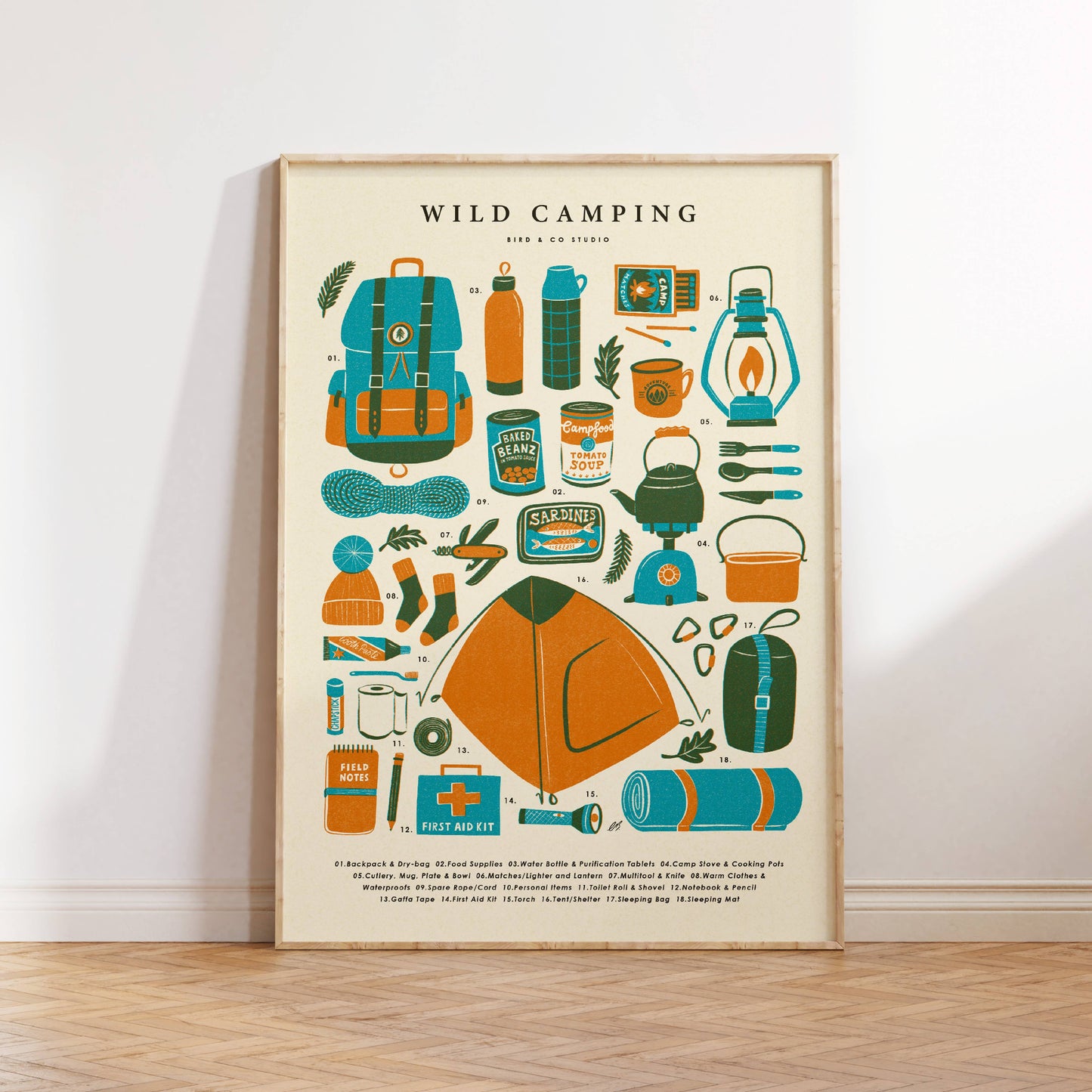 Wild Camping Kit Essentials | Retro Adventure Art Print