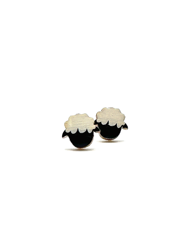 Wooden Sheep STUD Earrings - Handmade in Scotland