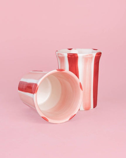 Artisanal Ceramic Mug Sweetheart Stripes Pottery Cup 250ml