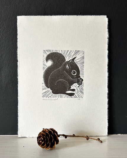 Limited Edition Original Black and White Squirrel Print