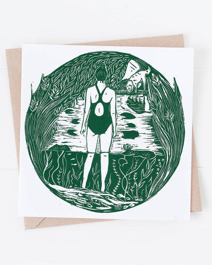 Pond SWIM Dip Greeting Card, wild swim, rivers, woman, nature, lake, outdoorsy