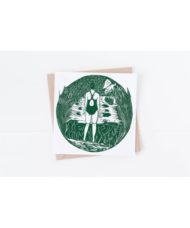 Pond SWIM Dip Greeting Card, wild swim, rivers, woman, nature, lake, outdoorsy
