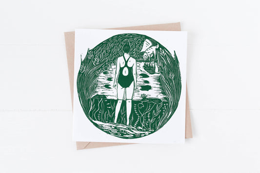 Pond SWIM Dip Greeting Card, wild swim, rivers, woman, nature, lake, outdoorsy