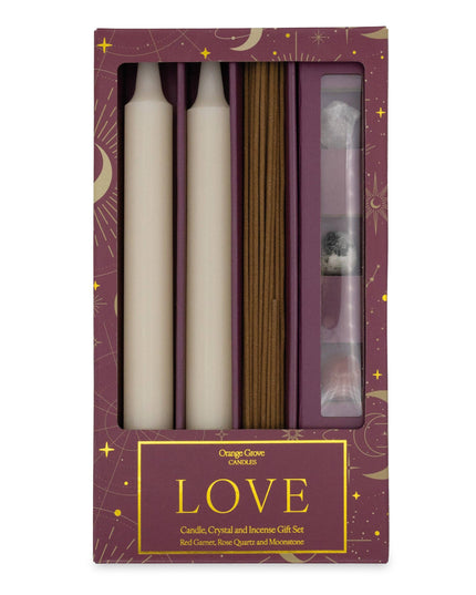 Orange Grove Love Candle, Crystal and Incense Set - Includes Two Candles and Three Crystal Stones