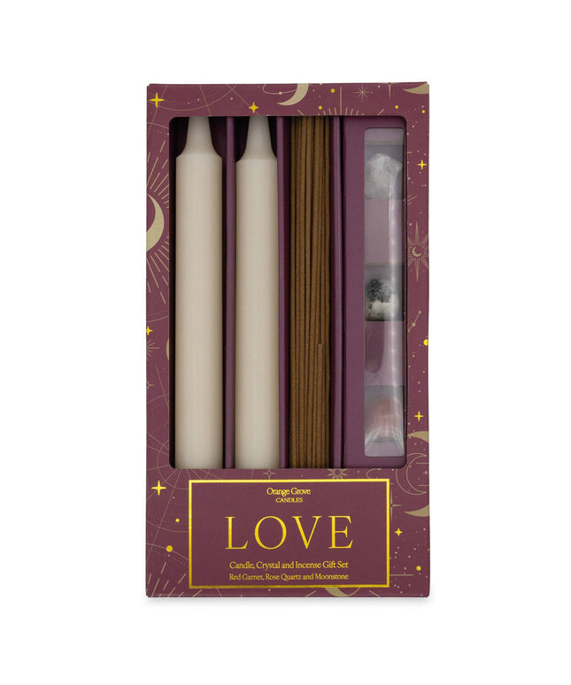 Orange Grove Love Candle, Crystal and Incense Set - Includes Two Candles and Three Crystal Stones