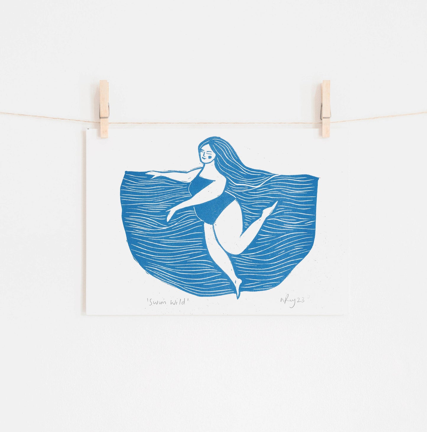 Swim Wild Riso Print *swimming, curvy art, swimmer, sea*