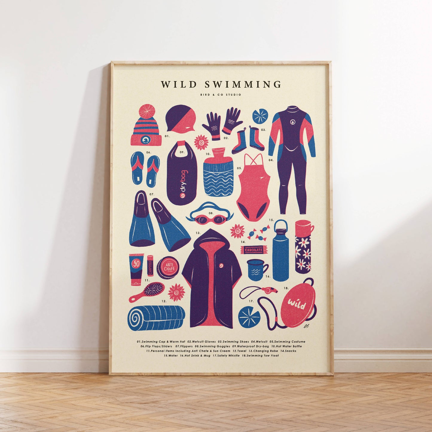 Wild Swimming Kit Essentials | Retro Adventure Art Print