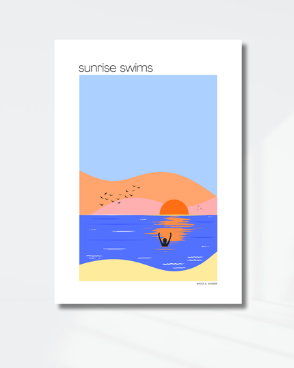 Sunrise Wild Swimming Print A4