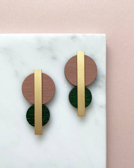 Colour Combo Geometric Circle Studs - Orange & Cream Pink Green