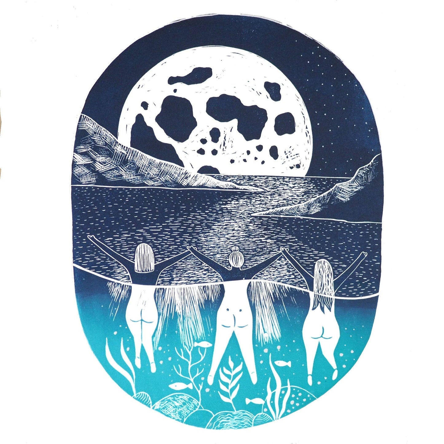 Dipping Under the Full Moon Wild Swimming Greetings Card