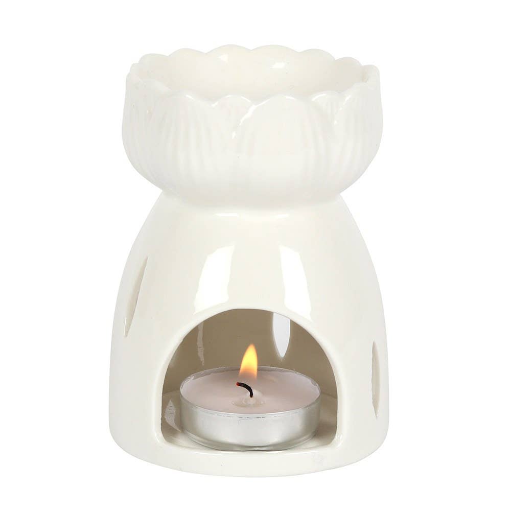 White Gloss Lotus Flower Oil Burner and Wax Warmer