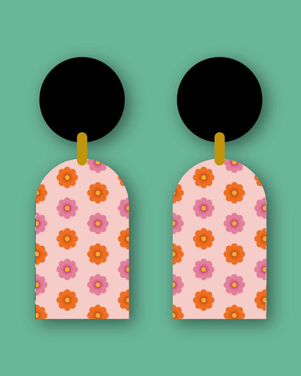 Eco friendly wooden ‘Pink and Orange Flowers’ statement earrings