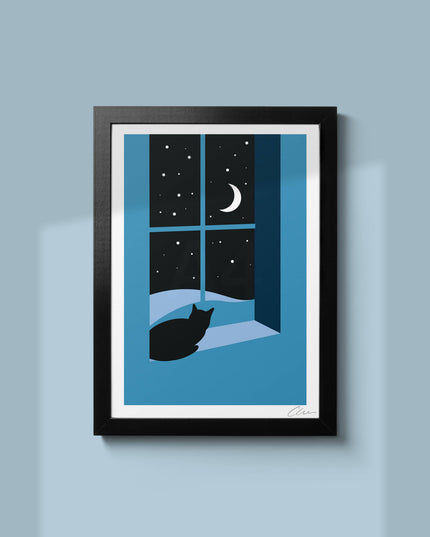 Watching Through The Night, Cat Print