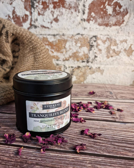 Soy Wax Candle *Tranquillity Blend* Rose Geranium & Ylang Ylang