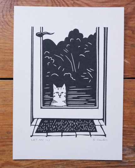 Let Me In - Risograph A5 print - Cat Door art