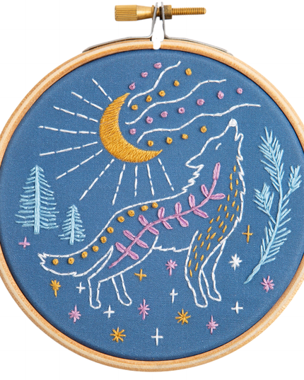 Celestial Wolf Mini Embroidery Kit | Beginner Craft Kit