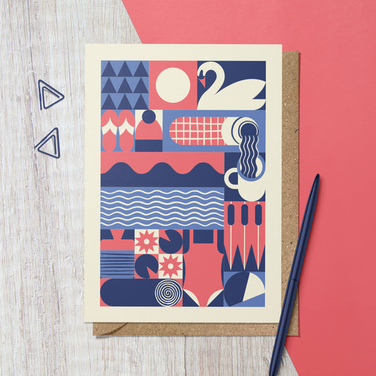 Wild Swimming Adventure | Retro Geometric Greeting Card