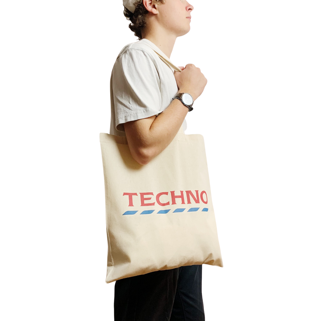 Techno Tote Bag with Parody Tesco Joke Print