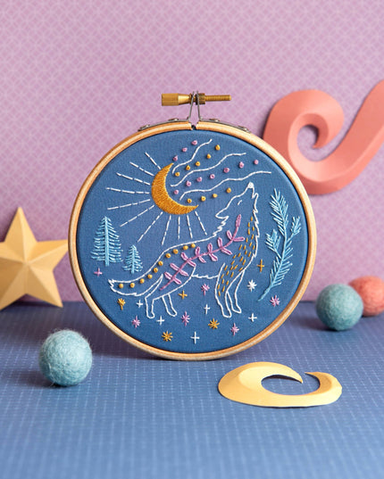 Celestial Wolf Mini Embroidery Kit | Beginner Craft Kit