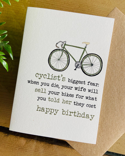 Cyclists Biggest Fear - Humorous Greetings Card