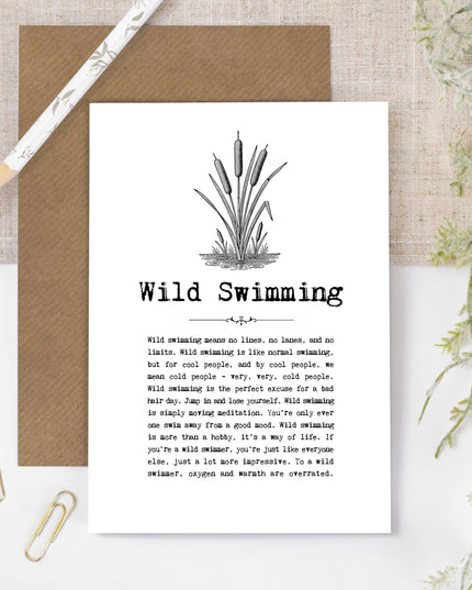 Wild Swimming Outdoorsy Quotes Card For Swimmers