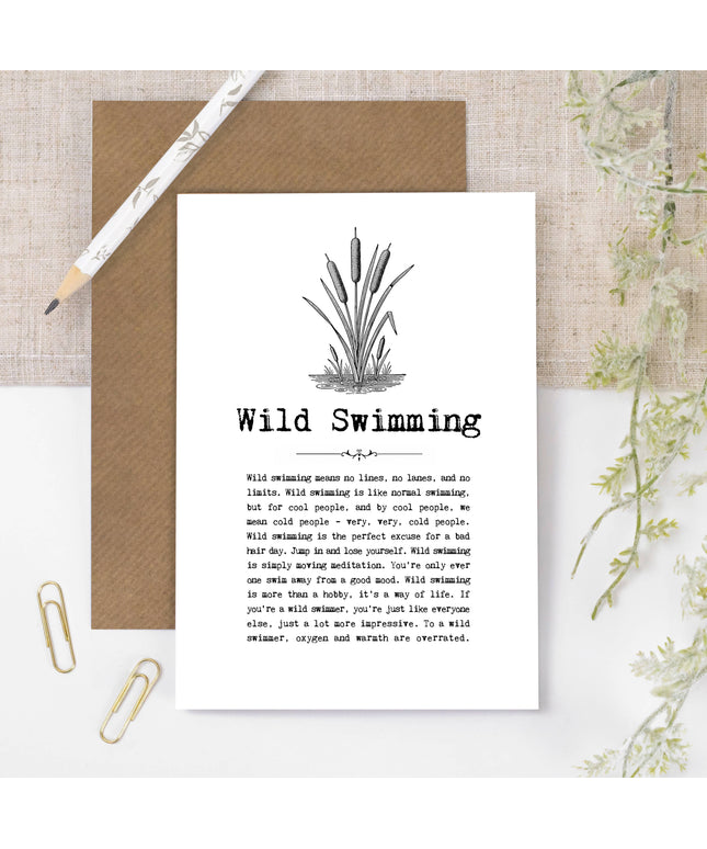 Wild Swimming Outdoorsy Quotes Card For Swimmers